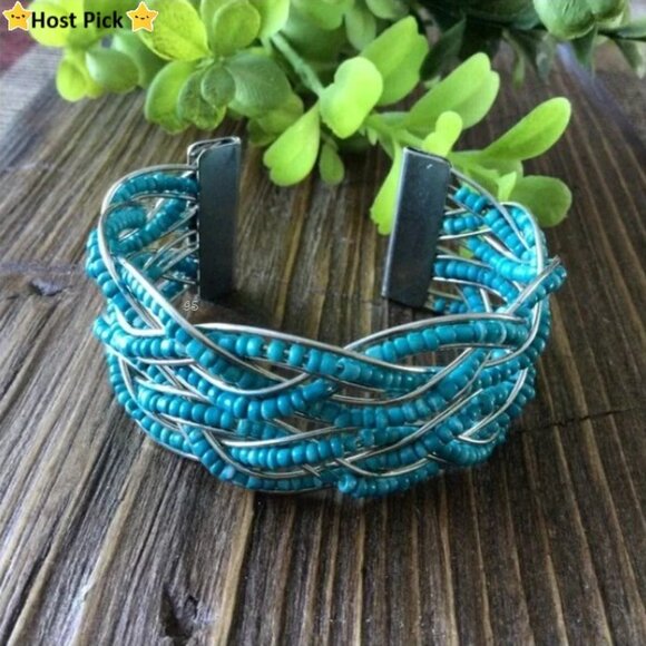 The Unbranded Brand Jewelry - 🌻 Braided Seed Bead Cuff Bracelet- Teal & Silver
